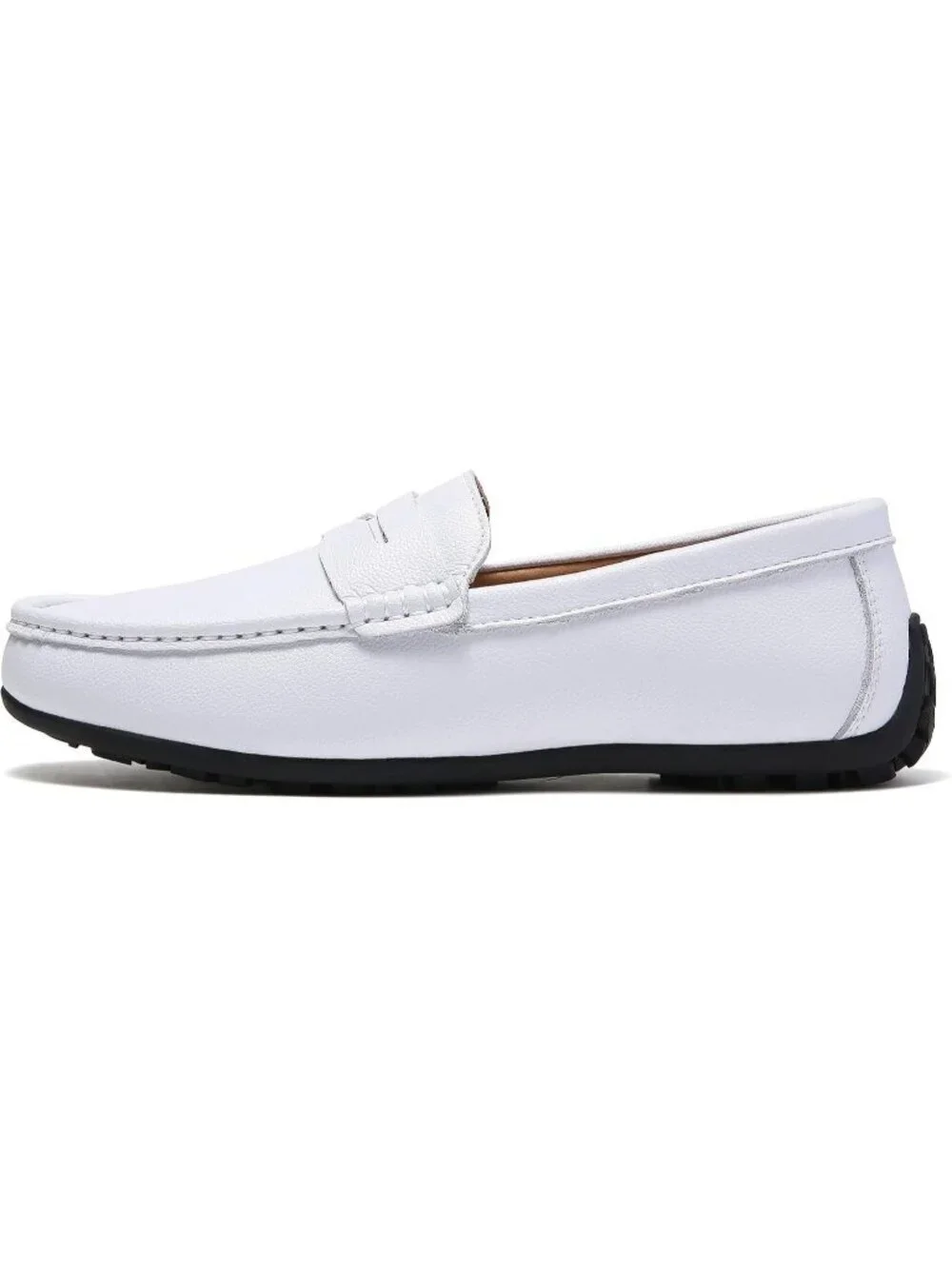 FASHION Men's White Suede Leather Loafers Penny Slip On Walking Casual Shoes
